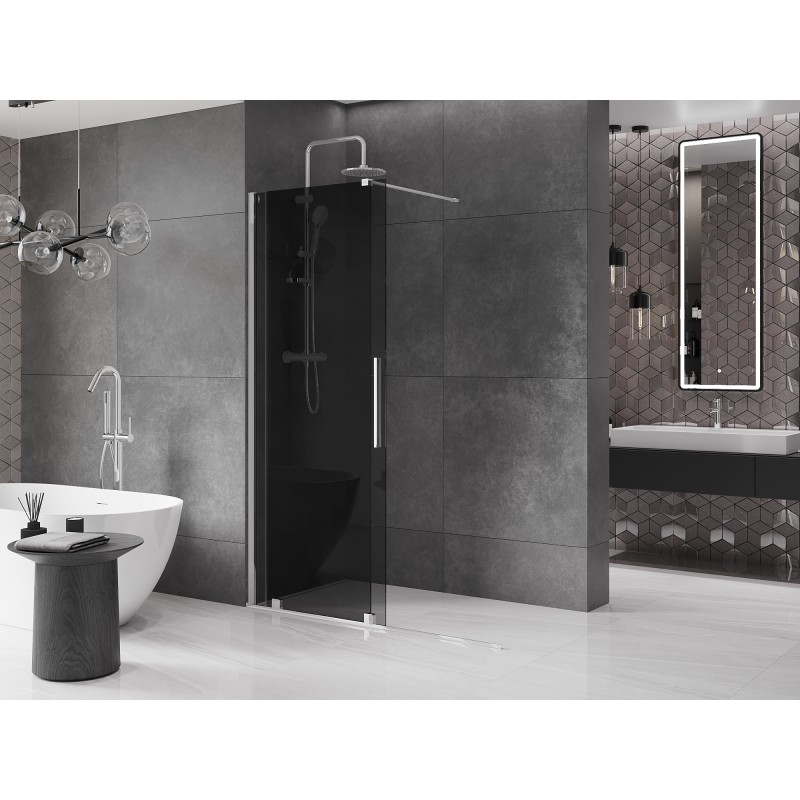 Mexen Velar paroi de douche coulissante Walk-in 140 x 200 cm, graphite 8 mm, chrome - 871-140-000-43-01