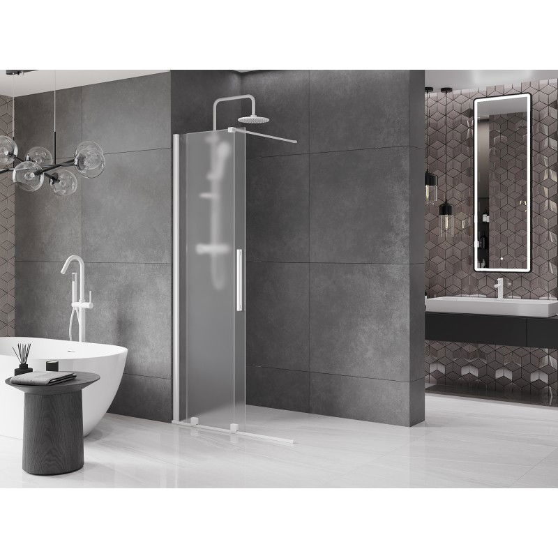 Mexen Velar paroi de douche coulissante Walk-in 90 x 200 cm, givre 8 mm, blanc - 871-090-000-33-20