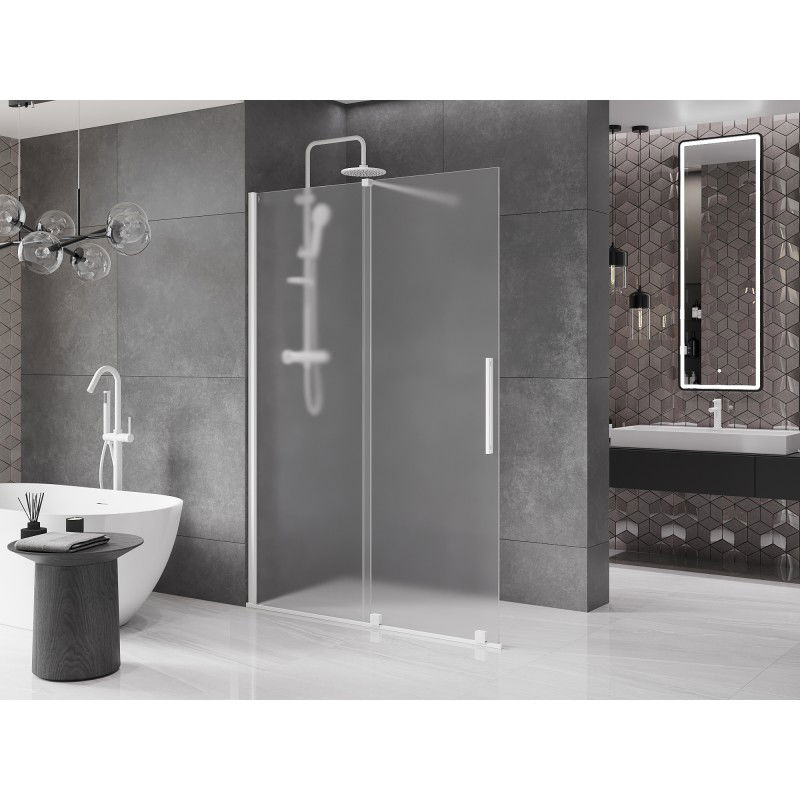 Mexen Velar cloison de douche coulissante Walk-in 160 x 200 cm, givre 8 mm, blanc - 871-160-000-33-20