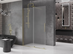 Mexen Velar paroi de douche pliable Walk-in 130 x 200 cm, verre dépoli 8 mm, doré - 871-130-000-33-50