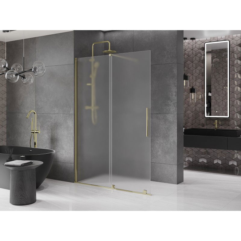 Mexen Velar paroi de douche coulissante Walk-in 150 x 200 cm, givrée 8 mm, dorée - 871-150-000-33-50