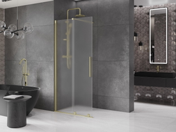 Mexen Velar paroi de douche coulissante Walk-in 85 x 200 cm, givrée 8 mm, or brossé - 871-085-000-33-55