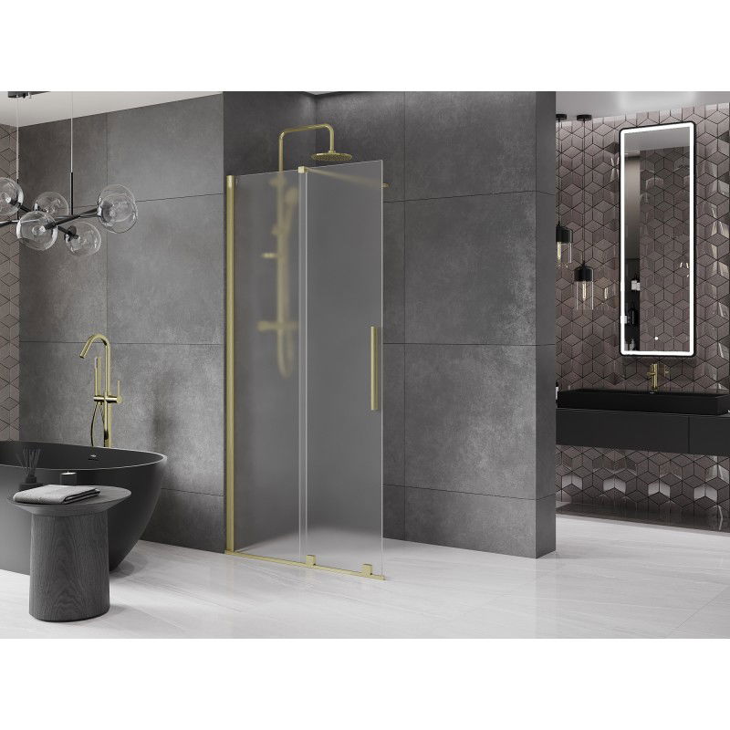 Mexen Velar paroi de douche coulissante Walk-in 110 x 200 cm, givrée 8 mm, or brossé - 871-110-000-33-55