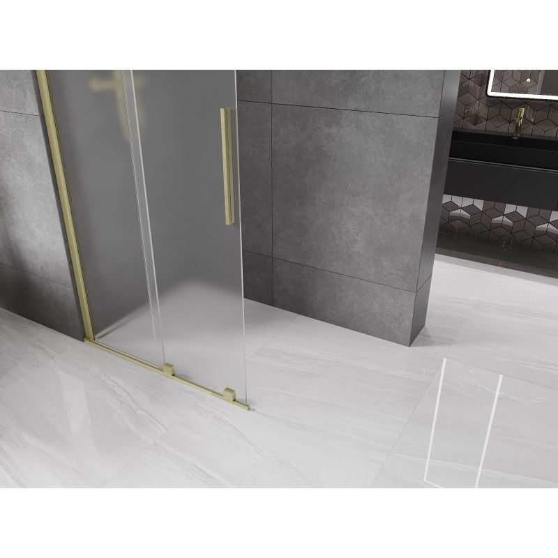 Mexen Velar paroi de douche coulissante Walk-in 90 x 200 cm, givre 8 mm, or brossé - 871-090-000-33-55