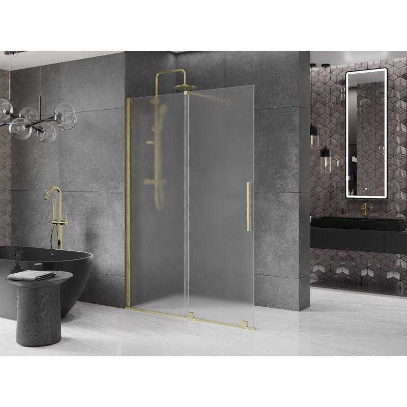 Mexen Velar paroi de douche coulissante Walk-in 130 x 200 cm, givre 8 mm, or brossé - 871-130-000-33-55