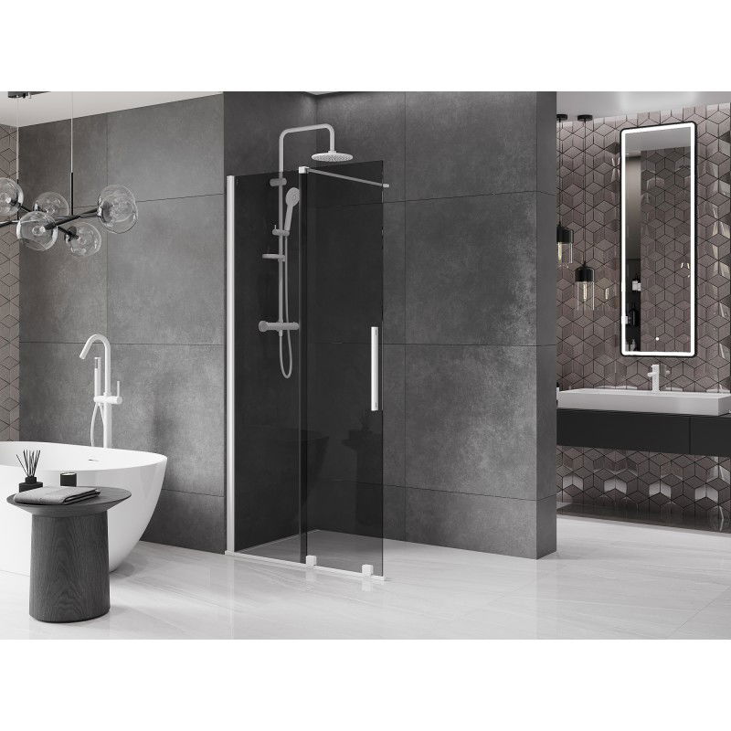 Mexen Velar paroi de douche coulissante Walk-in 100 x 200 cm, graphite 8 mm, blanc - 871-100-000-43-20