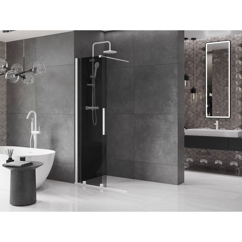 Mexen Velar paroi de douche coulissante Walk-in 85 x 200 cm, graphite 8 mm, blanc - 871-085-000-43-20