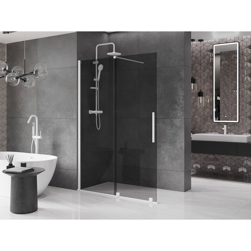 Mexen Velar paroi de douche coulissante Walk-in 150 x 200 cm, graphite 8 mm, blanc - 871-150-000-43-20