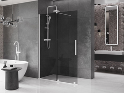 Mexen Velar paroi de douche coulissante Walk-in 140 x 200 cm, graphite 8 mm, blanc - 871-140-000-43-20