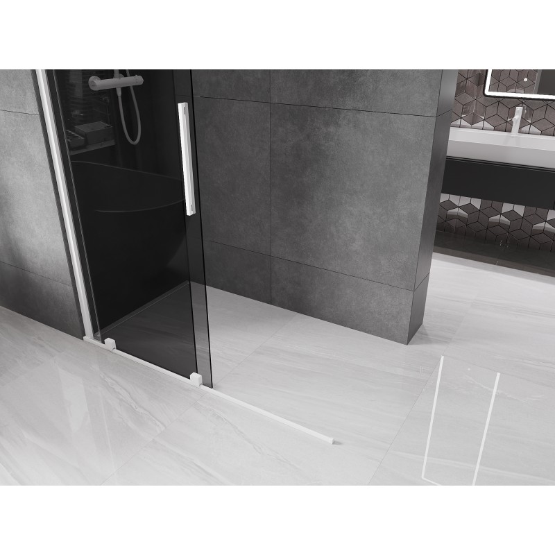 Mexen Velar paroi de douche coulissante Walk-in 160 x 200 cm, graphite 8 mm, blanc - 871-160-000-43-20