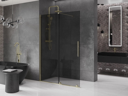 Mexen Velar paroi de douche coulissante Walk-in 130 x 200 cm, graphite 8 mm, dorée - 871-130-000-43-50