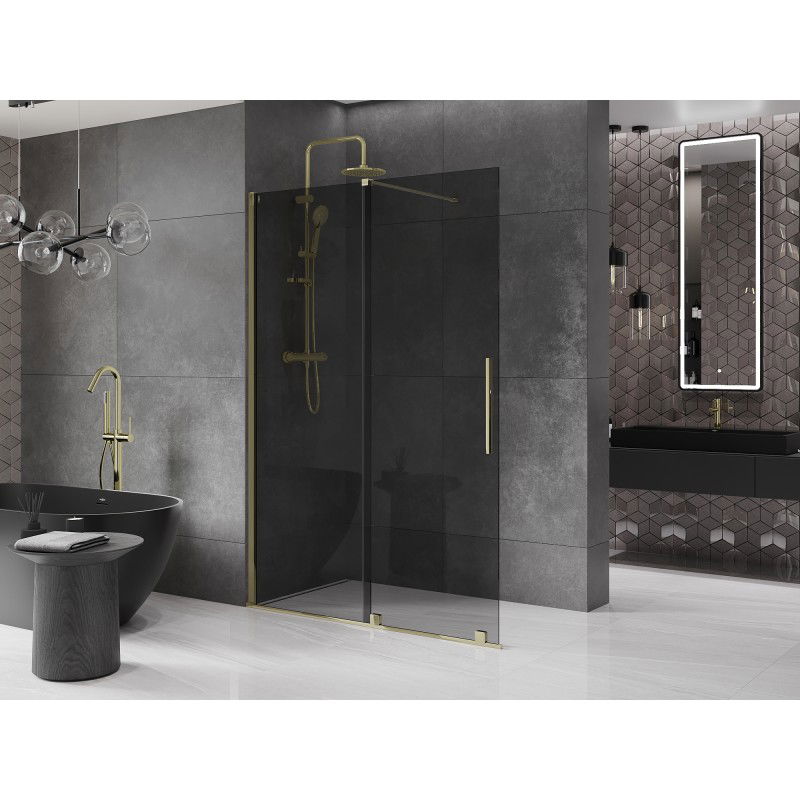 Mexen Velar paroi de douche coulissante Walk-in 140 x 200 cm, graphite 8 mm, or - 871-140-000-43-50
