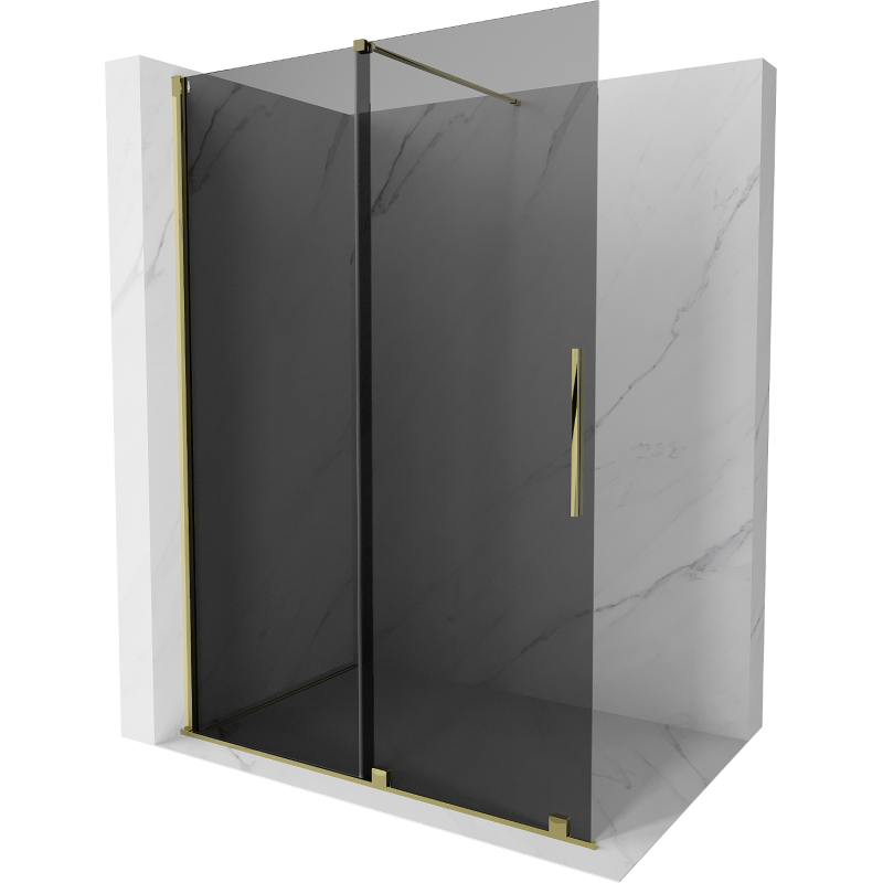 Mexen Velar paroi de douche pliante Walk-in 150 x 200 cm, graphite 8 mm, doré - 871-150-000-43-50