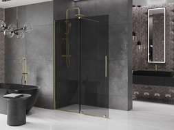 Mexen Velar paroi de douche pliante Walk-in 150 x 200 cm, graphite 8 mm, doré - 871-150-000-43-50