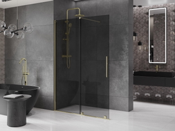 Mexen Velar paroi de douche coulissante Walk-in 160 x 200 cm, graphite 8 mm, dorée - 871-160-000-43-50
