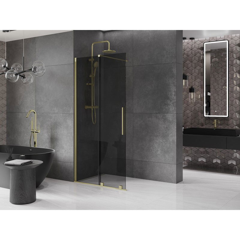 Mexen Velar paroi de douche coulissante Walk-in 110 x 200 cm, graphite 8 mm, or brossé - 871-110-000-43-55