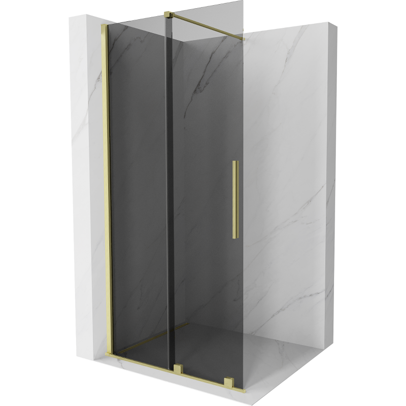 Mexen Velar Paroi de douche coulissante Walk-in 90 x 200 cm, graphite 8 mm, brossé doré - 871-090-000-43-55