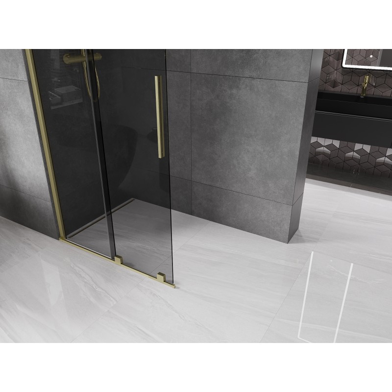 Mexen Velar Paroi de douche coulissante Walk-in 90 x 200 cm, graphite 8 mm, brossé doré - 871-090-000-43-55