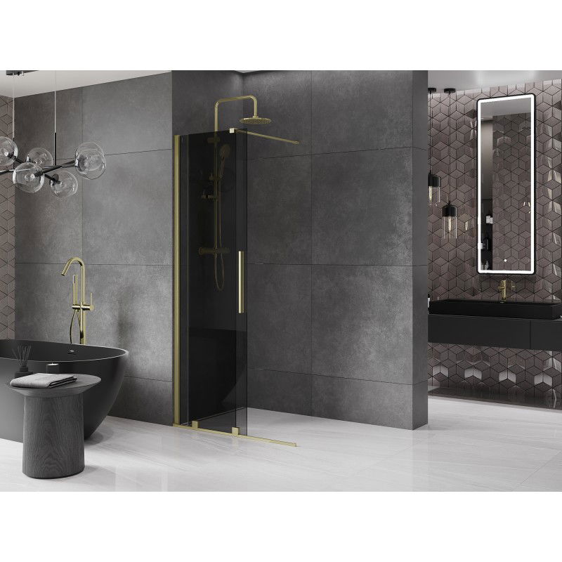 Mexen Velar paroi de douche coulissante Walk-in 120 x 200 cm, graphite 8 mm, or brossé - 871-120-000-43-55