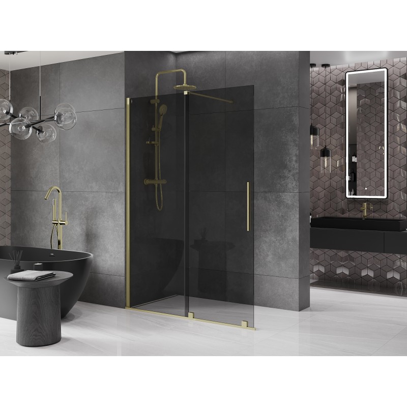 Mexen Velar paroi de douche coulissante Walk-in 150 x 200 cm, graphite 8 mm, or brossé - 871-150-000-43-55