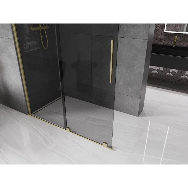 Mexen Velar paroi de douche coulissante Walk-in 150 x 200 cm, graphite 8 mm, or brossé - 871-150-000-43-55