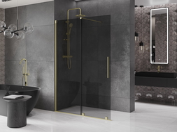 Mexen Velar paroi de douche pliante Walk-in 140 x 200 cm, graphite 8 mm, doré brossé - 871-140-000-43-55