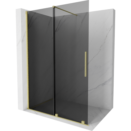 Mexen Velar paroi de douche pliante Walk-in 140 x 200 cm, graphite 8 mm, doré brossé - 871-140-000-43-55