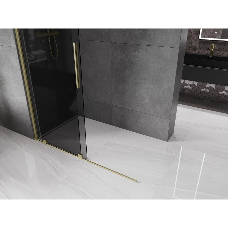 Mexen Velar paroi de douche coulissante Walk-in 150 x 200 cm, graphite 8 mm, or brossé - 871-150-000-43-55