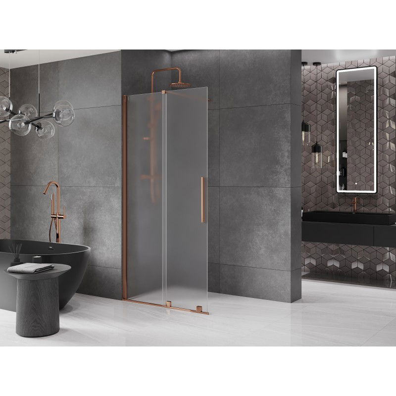 Mexen Velar paroi de douche coulissante Walk-in 100 x 200 cm, dépoli 8 mm, or rose - 871-100-000-33-60