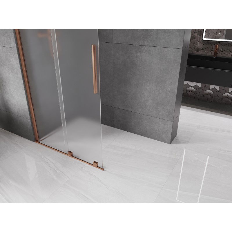 Mexen Velar paroi de douche coulissante Walk-in 85 x 200 cm, givrée 8 mm, or rose - 871-085-000-33-60