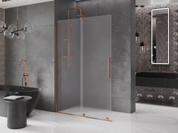 Mexen Velar paroi de douche coulissante Walk-in 140 x 200 cm, givré 8 mm, or rose - 871-140-000-33-60