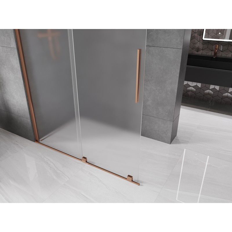 Mexen Velar paroi de douche coulissante Walk-in 130 x 200 cm, givrée 8 mm, or rose - 871-130-000-33-60