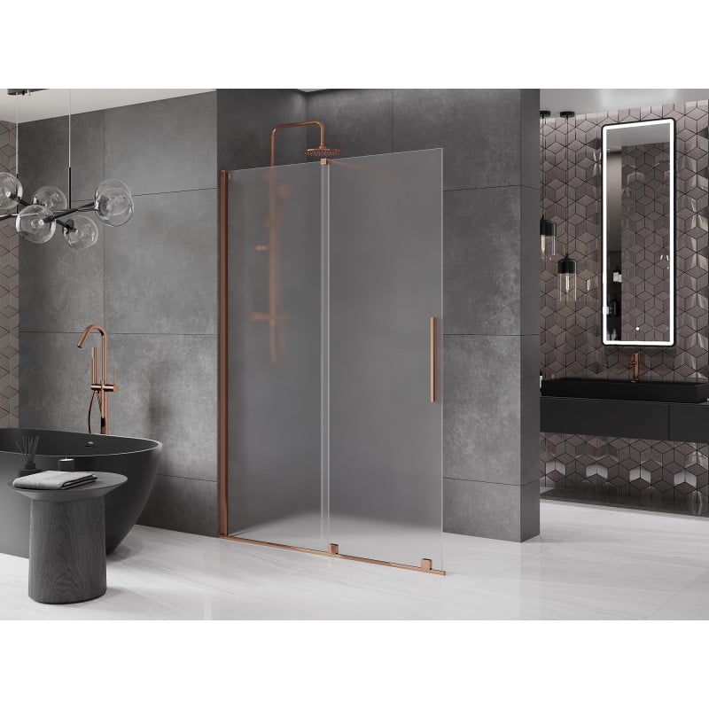 Mexen Velar paroi de douche coulissante Walk-in 150 x 200 cm, givré 8 mm, or rose - 871-150-000-33-60