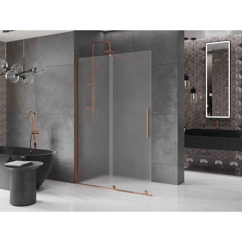 Mexen Velar paroi de douche coulissante Walk-in 160 x 200 cm, givre 8 mm, or rose - 871-160-000-33-60