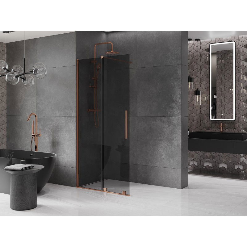 Mexen Velar paroi de douche coulissante Walk-in 75 x 200 cm, graphite 8 mm, or rose - 871-075-000-43-60