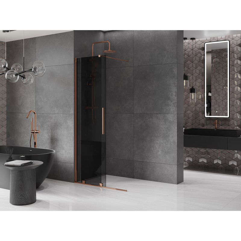 Mexen Velar paroi de douche coulissante Walk-in 85 x 200 cm, graphite 8 mm, or rose - 871-085-000-43-60