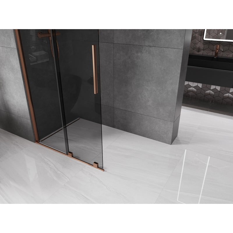 Mexen Velar paroi de douche coulissante Walk-in 110 x 200 cm, graphite 8 mm, or rose - 871-110-000-43-60