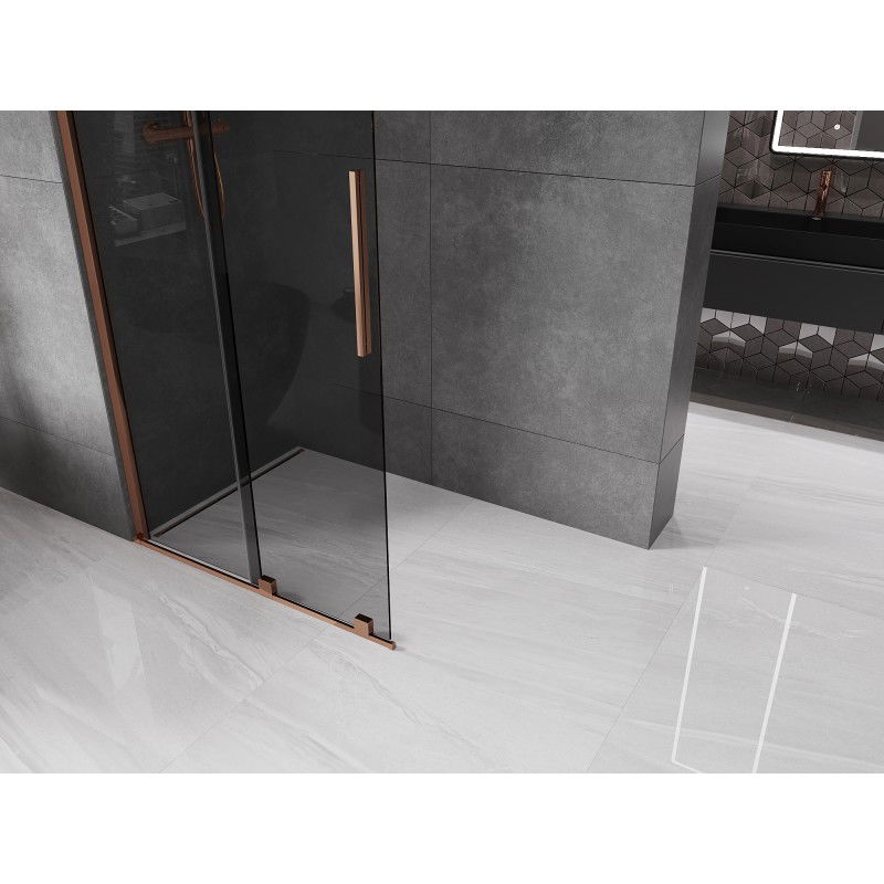 Mexen Velar paroi de douche coulissante Walk-in 75 x 200 cm, graphite 8 mm, or rose - 871-075-000-43-60