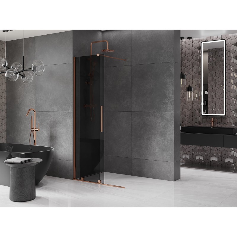 Mexen Velar paroi de douche coulissante Walk-in 100 x 200 cm, graphite 8 mm, or rose - 871-100-000-43-60