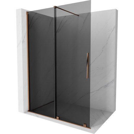 Mexen Velar paroi de douche rétractable Walk-in 130 x 200 cm, graphite 8 mm, or rose - 871-130-000-43-60