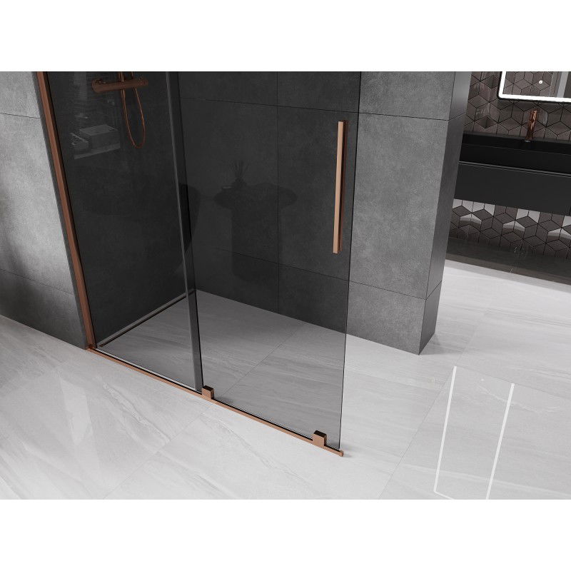 Mexen Velar paroi de douche coulissante Walk-in 130 x 200 cm, graphite 8 mm, or rose - 871-130-000-43-60