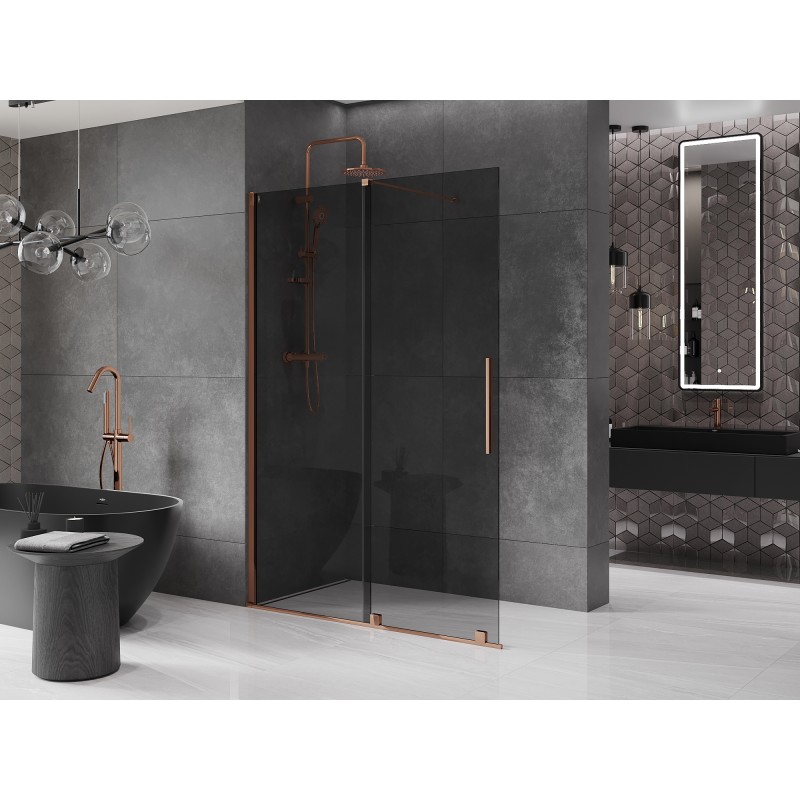 Mexen Velar paroi de douche coulissante Walk-in 150 x 200 cm, graphite 8 mm, or rose - 871-150-000-43-60