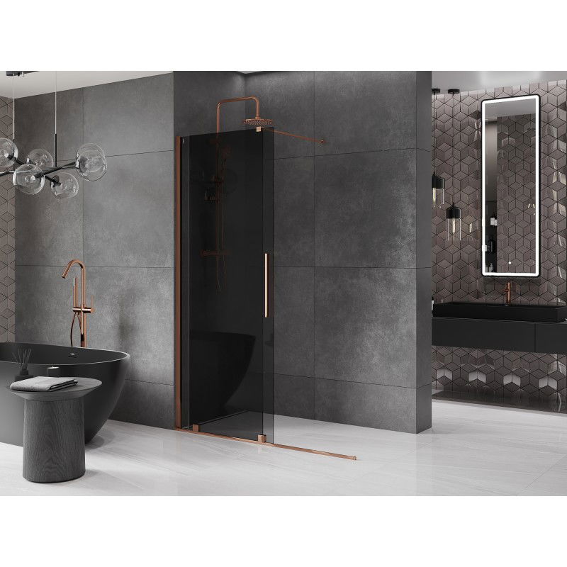 Mexen Velar paroi de douche coulissante Walk-in 130 x 200 cm, graphite 8 mm, or rose - 871-130-000-43-60