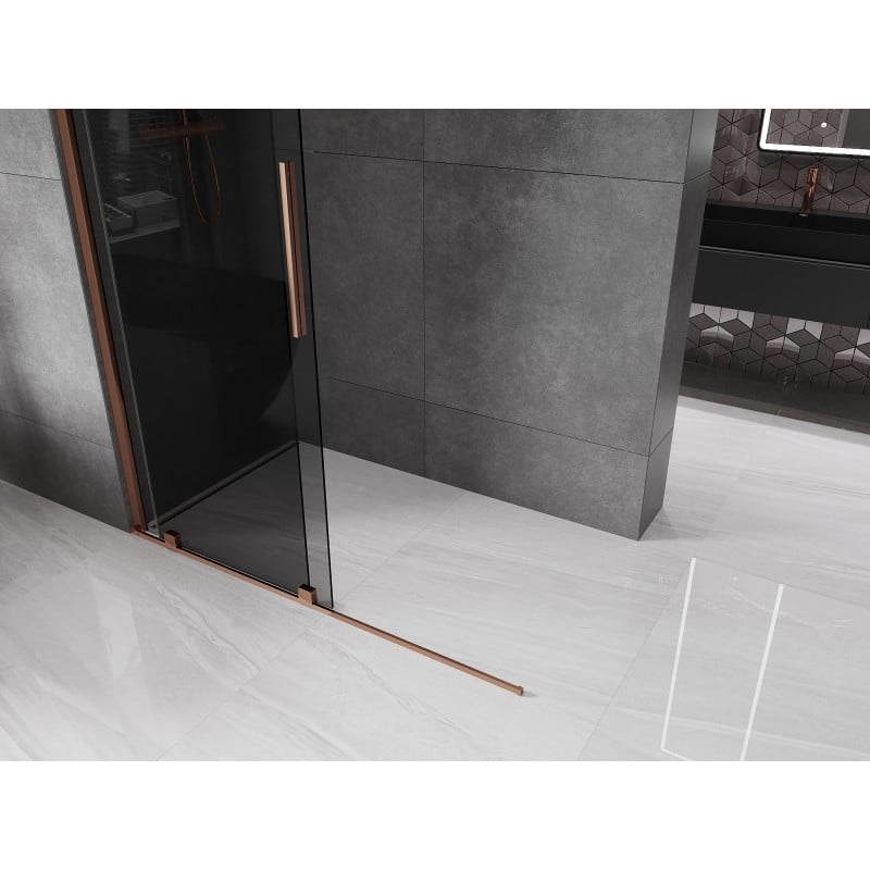 Mexen Velar paroi de douche coulissante Walk-in 160 x 200 cm, graphite 8 mm, or rose - 871-160-000-43-60