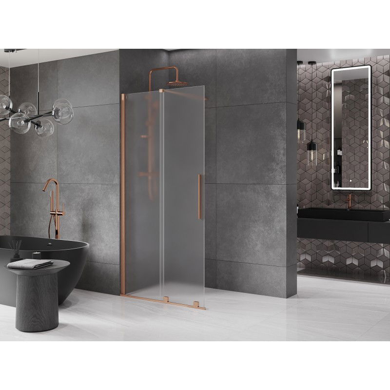 Mexen Velar paroi de douche coulissante Walk-in 75 x 200 cm, givrée 8 mm, cuivre brossé - 871-075-000-33-65