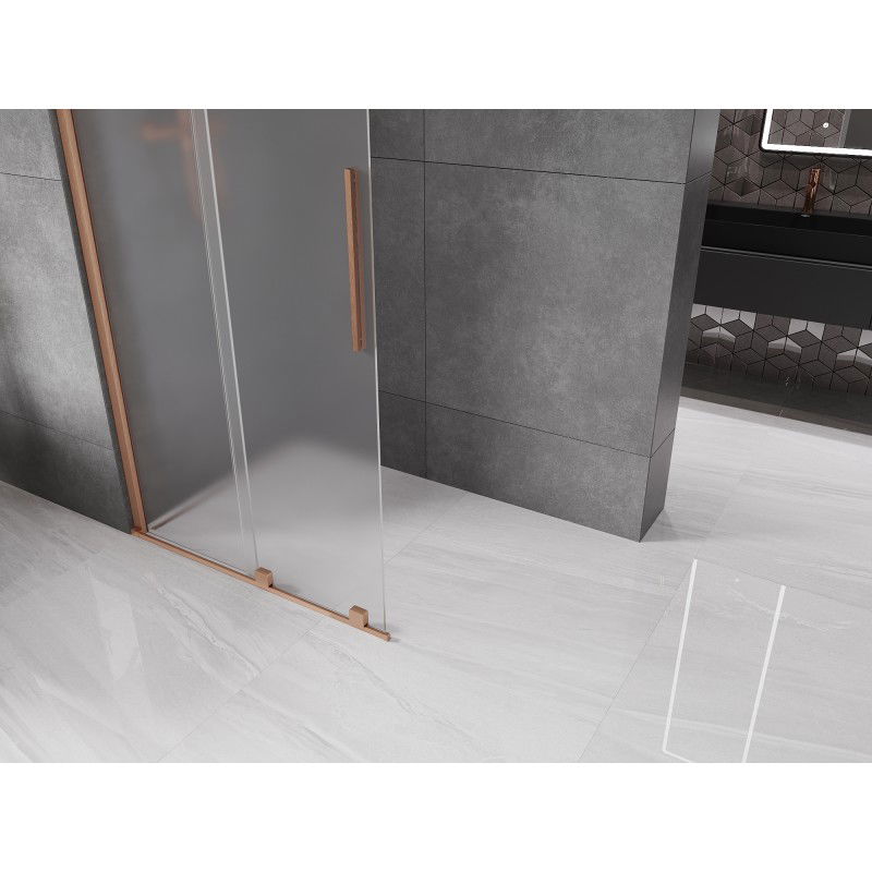 Mexen Velar paroi de douche coulissante Walk-in 100 x 200 cm, givrée 8 mm, cuivre brossé - 871-100-000-33-65