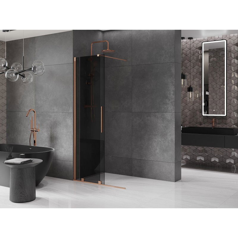 Mexen Velar paroi de douche coulissante Walk-in 120 x 200 cm, graphite 8 mm, cuivre brossé - 871-120-000-43-65