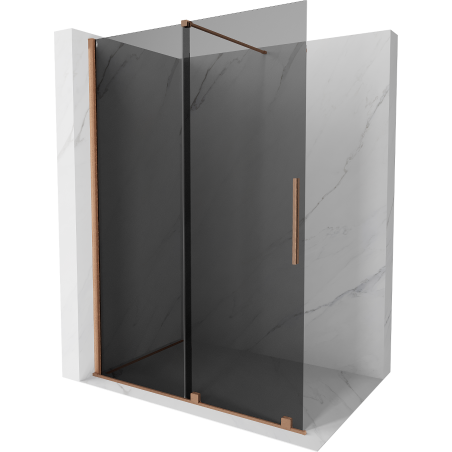 Mexen Velar paroi de douche coulissante Walk-in 140 x 200 cm, graphit 8 mm, laiton brossé - 871-140-000-43-65