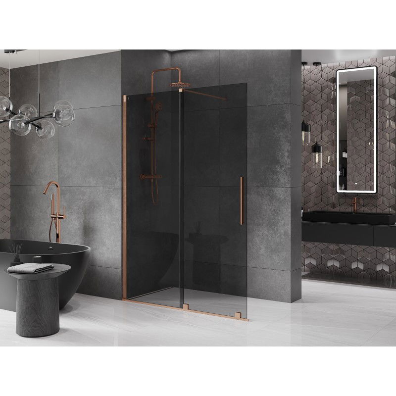 Mexen Velar paroi de douche coulissante Walk-in 160 x 200 cm, graphite 8 mm, cuivre brossé - 871-160-000-43-65