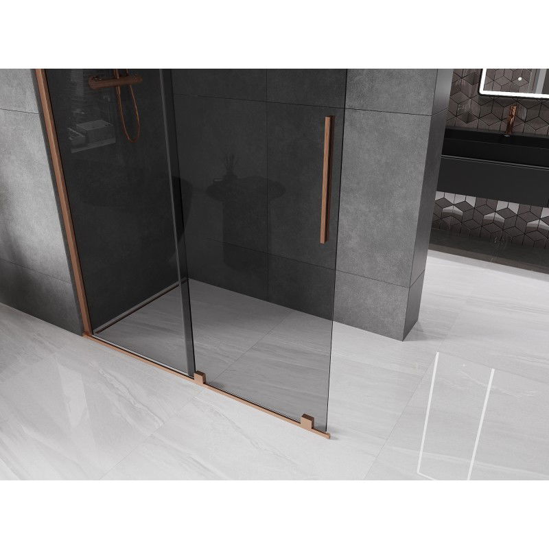 Mexen Velar Paroi de douche coulissante Walk-in 140 x 200 cm, graphite 8 mm, cuivre brossé - 871-140-000-43-65